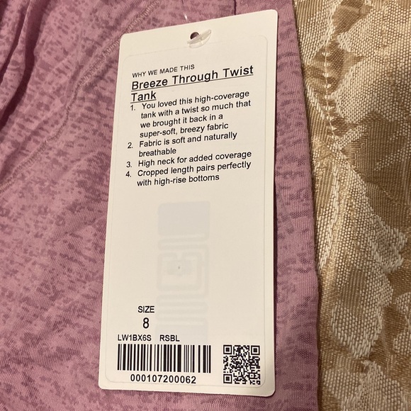 NWT Lululemon Breeze Through Twist Tank size 8 Rose Blush - Picture 7 of 9